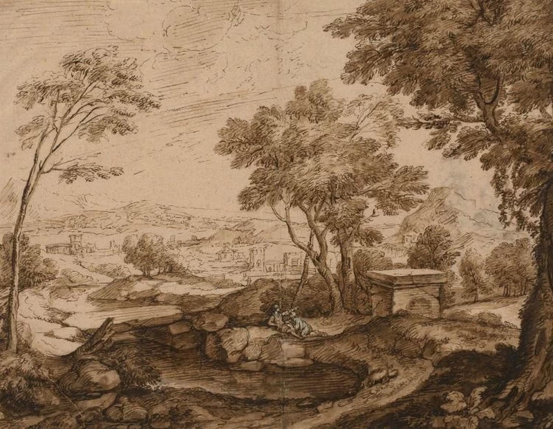 Classico paesaggio animato da due figure